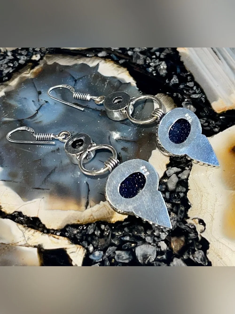 Deep Sparkly Bluestone Sandstone Earrings 2 1/2”